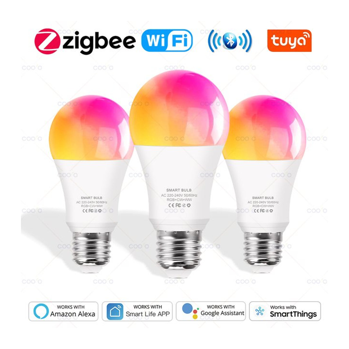 Tuya Smart LED Glühbirne E27 RGB mit WiFi, Zigbee und Bluetooth, kompatibel mit Alexa und Google Assistant, Bunt - Bild 1