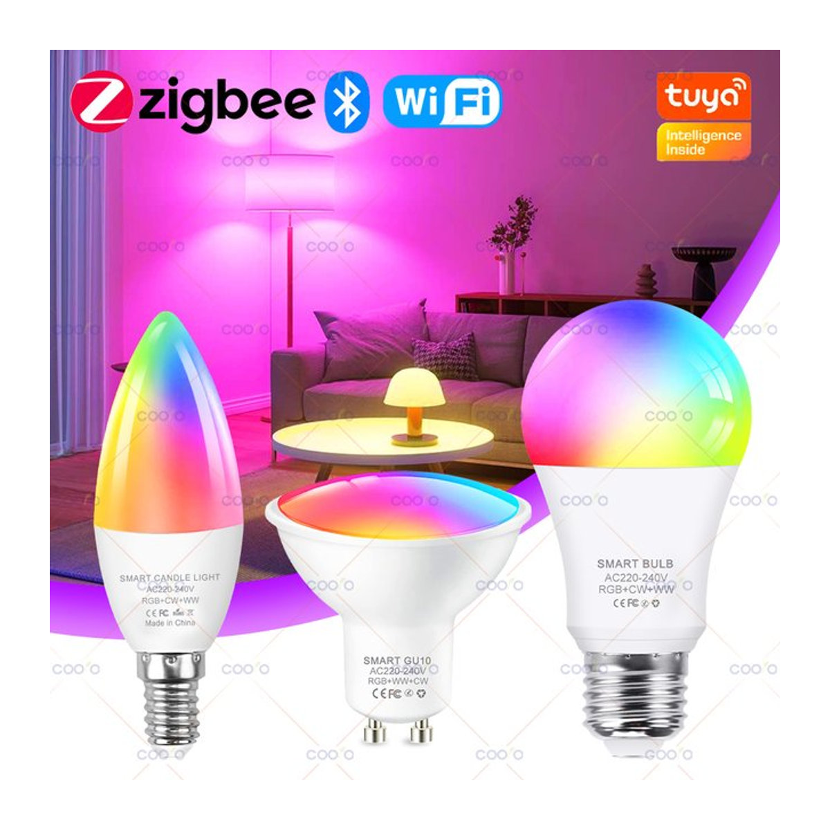 Tuya Smart LED Glühbirne RGBCW mit WiFi und ZigBee für E27 GU10 E14, kompatibel mit Alexa und Google Home, steuerbar per App - Bild 1