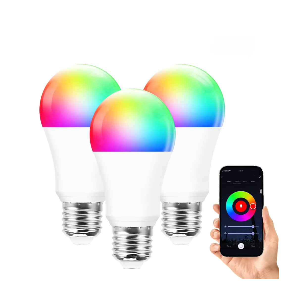 Tuya Smart LED-Lampe E27 mit 15W RGB CW WW, Wifi und Bluetooth, kompatibel mit Alexa, Google Home und Smart Life, Farbe: Bunt - Bild 3