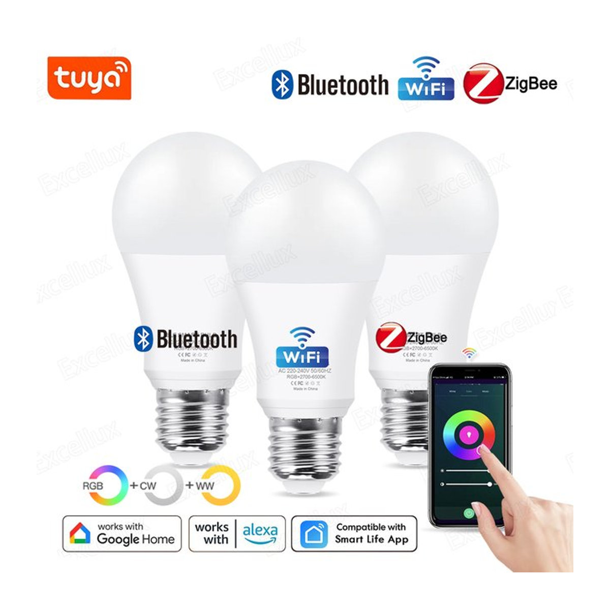 Tuya Smart LED Lampe E27 mit Zigbee, Bluetooth und WiFi, 15W RGB+CW+WW, kompatibel mit Amazon Alexa und Google Home, Bunt - Bild 1
