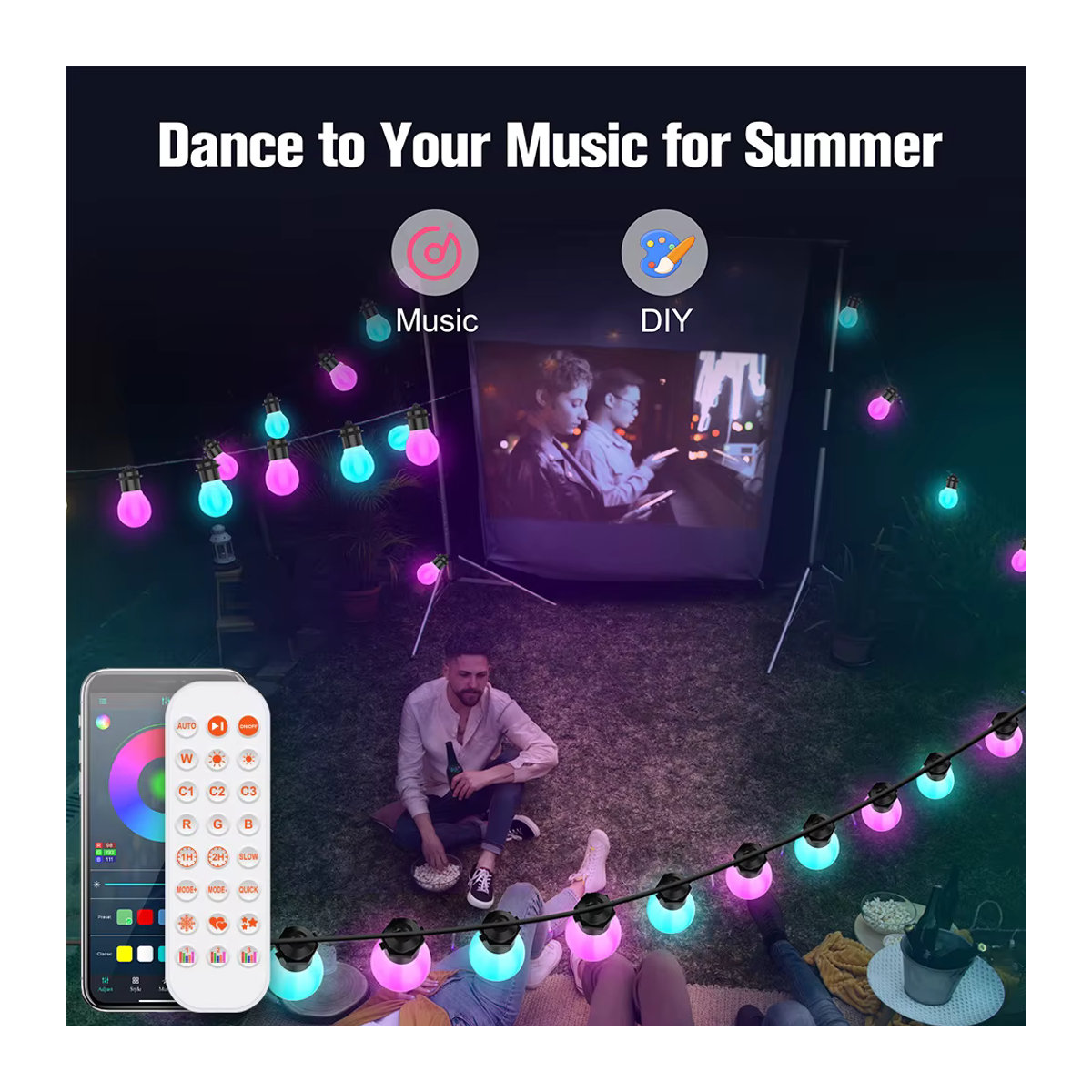 Tuya Smart LED String Light S14 mit 20 Lampen, 12m WIFI Bluetooth App Steuerung, IP67 wetterfest, Bunt - Bild 4