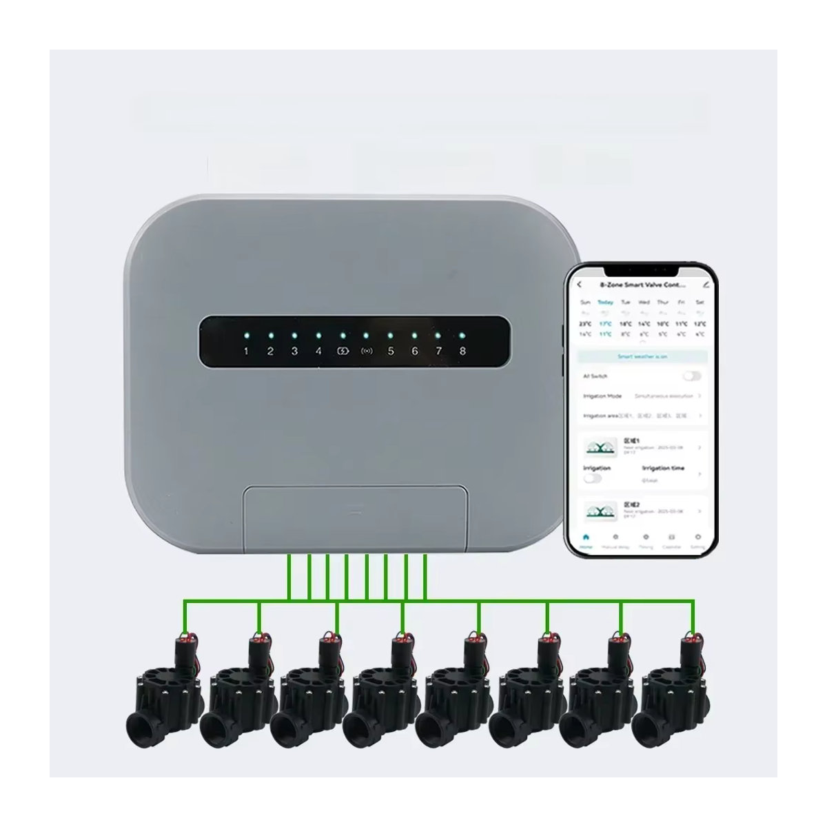 Tuya Smart Sprinkler System WiFi Gartenbewässerungssteuerung mit 6 Zonen, App-gesteuertes Wasserventil und Timer in Weiß - Bild 7
