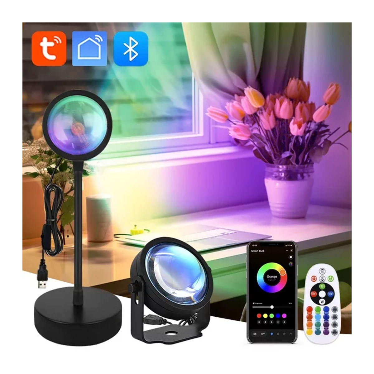 Tuya Smart Sunset Lampe LED Nachtlicht als Sunset Projektor in Schwarz für Fotografie und Party Dekoration - Bild 1