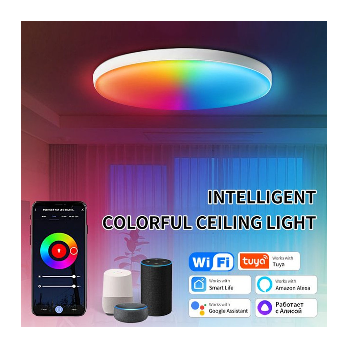 Tuya Smart WiFi LED Deckenlampe 24W RGB Bunt mit App-Steuerung und Kompatibilität für Alexa und Google Home für dein Wohnzimmer oder Schlafzimmer - Bild 1