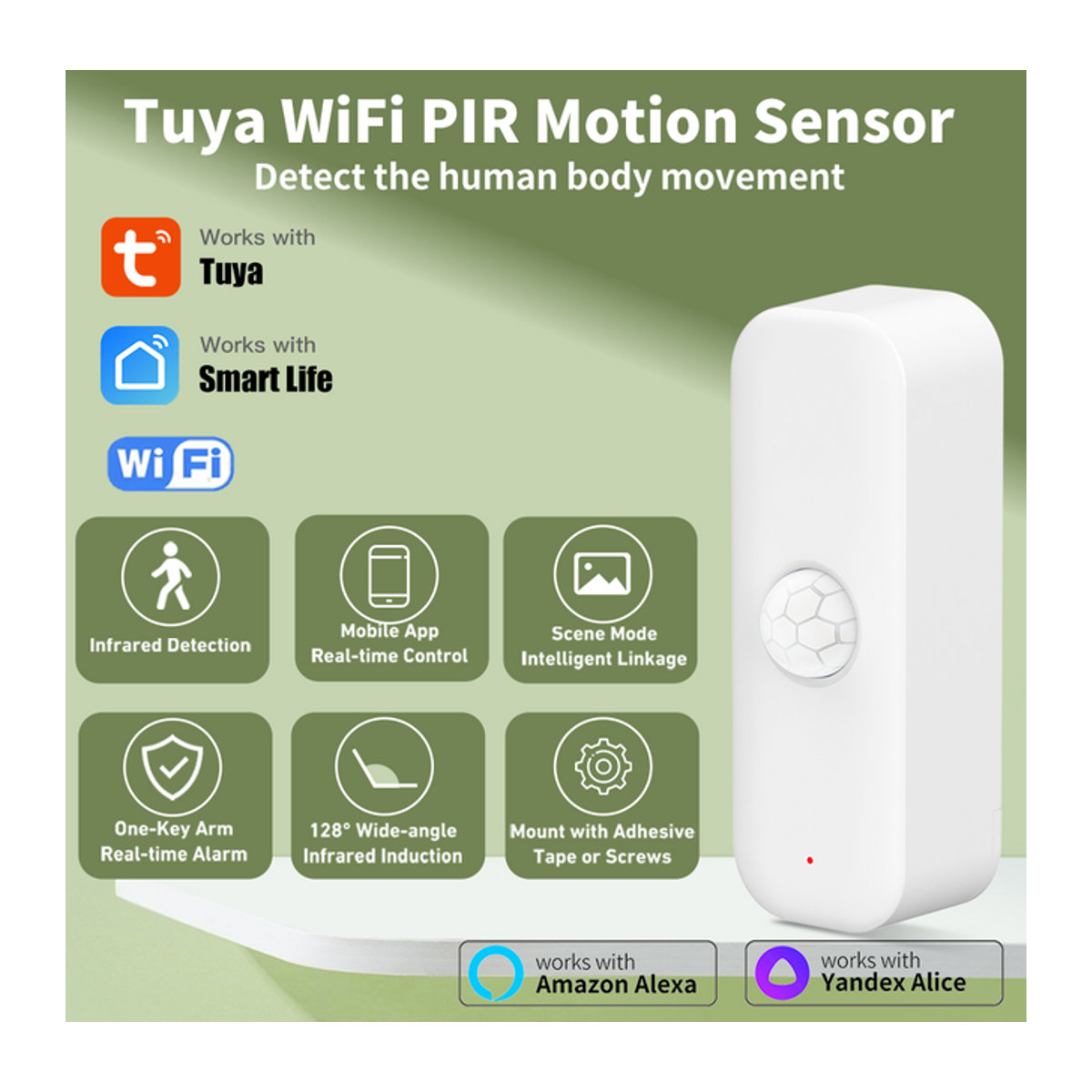Tuya Smart WiFi PIR Bewegungsmelder in Weiß für Home Security und Automatisierung mit Alexa und Google Home Unterstützung - Bild 1