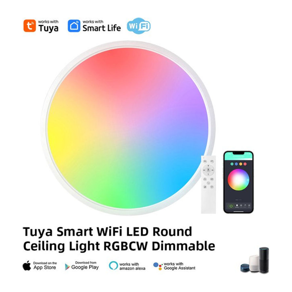 Tuya Smart WiFi RGBCW Dimmbare LED Runde Deckenleuchte aus Aluminium in Bunt mit Alexa und Google Home Kompatibilität - Bild 1