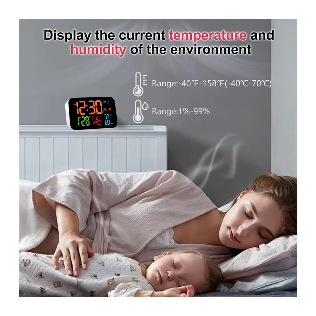 Tuya WiFi Desktop Uhr mit Kalender, intelligentes Thermometer und Hygrometer, digitales LED Display, Weiß - Bild 2