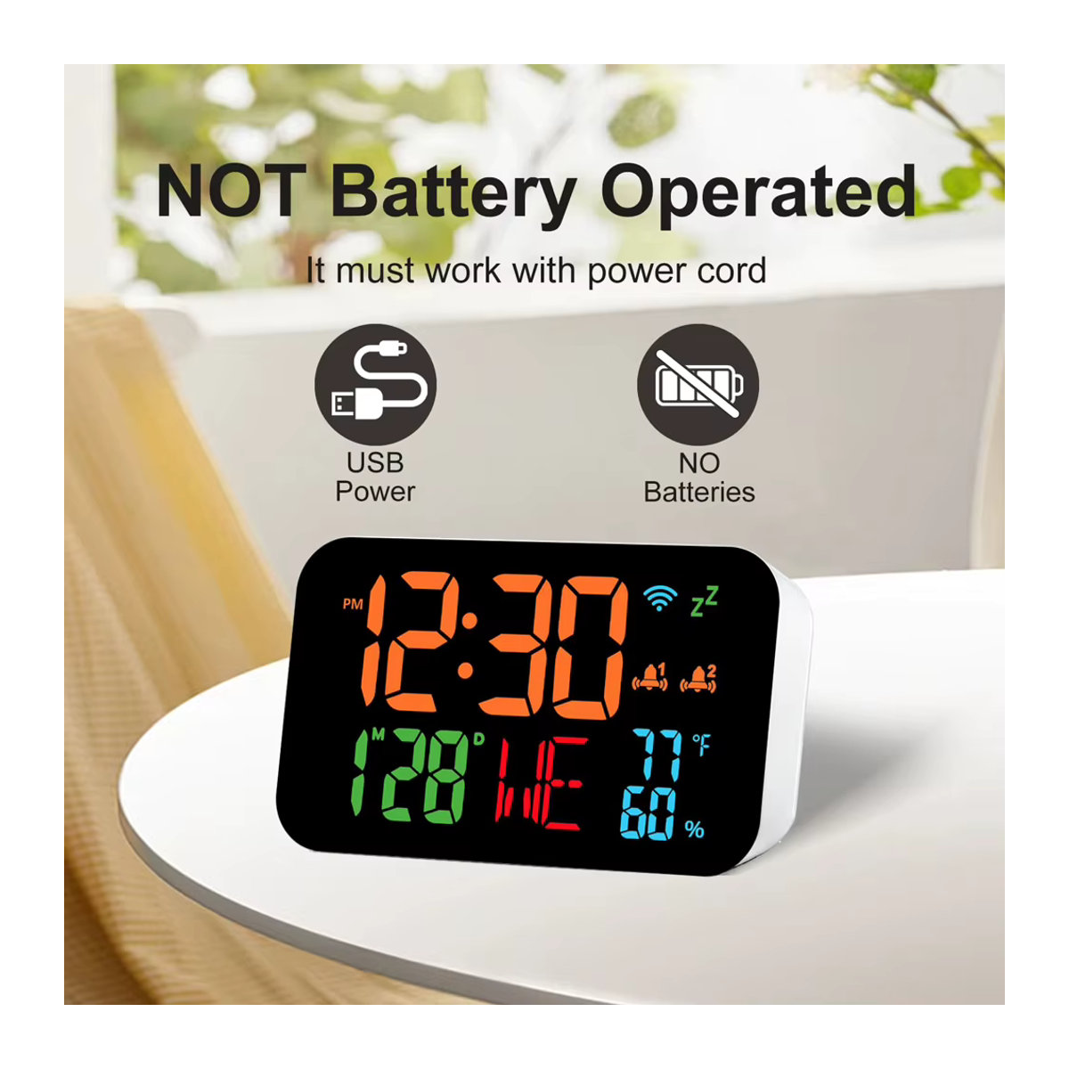 Tuya WiFi Desktop Uhr mit Kalender, intelligentes Thermometer und Hygrometer, digitales LED Display, Weiß - Bild 5