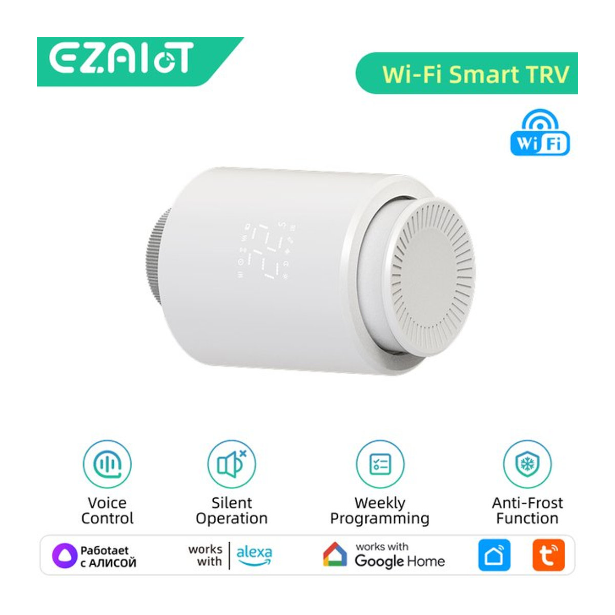 Tuya WiFi Smart TRV Thermostatventil Antrieb in Weiß mit programmierbarer Fernbedienung für Alexa und Google Home - Bild 1