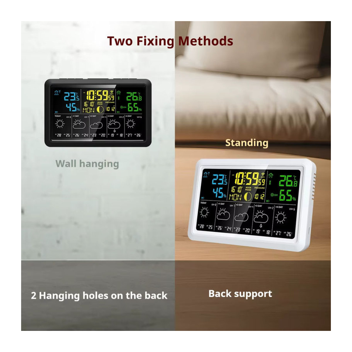 Tuya WIFI Wetteruhr mit Wettervorhersage, Thermometer, Hygrometer, Mondphase und atmosphärischem Druck in Weiß - Bild 6