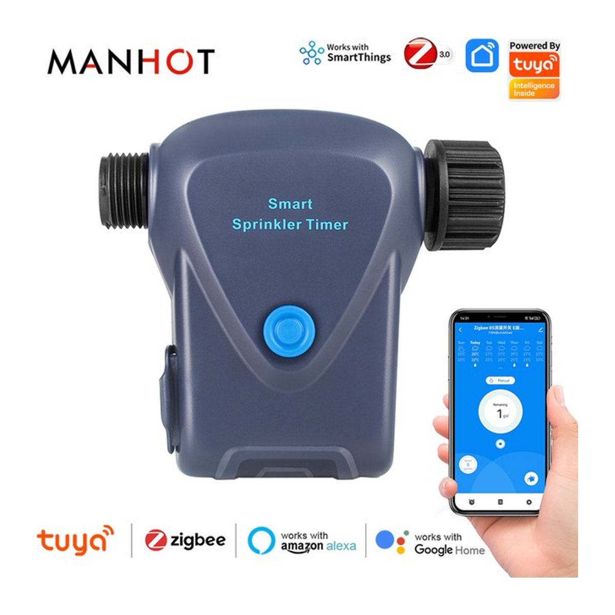 Tuya Zigbee 3.0 Intelligenter Wassertimer für die Gartenbewässerung, App-gesteuerter Sprinkler in Grau, kompatibel mit Google Home und Alexa - Bild 1