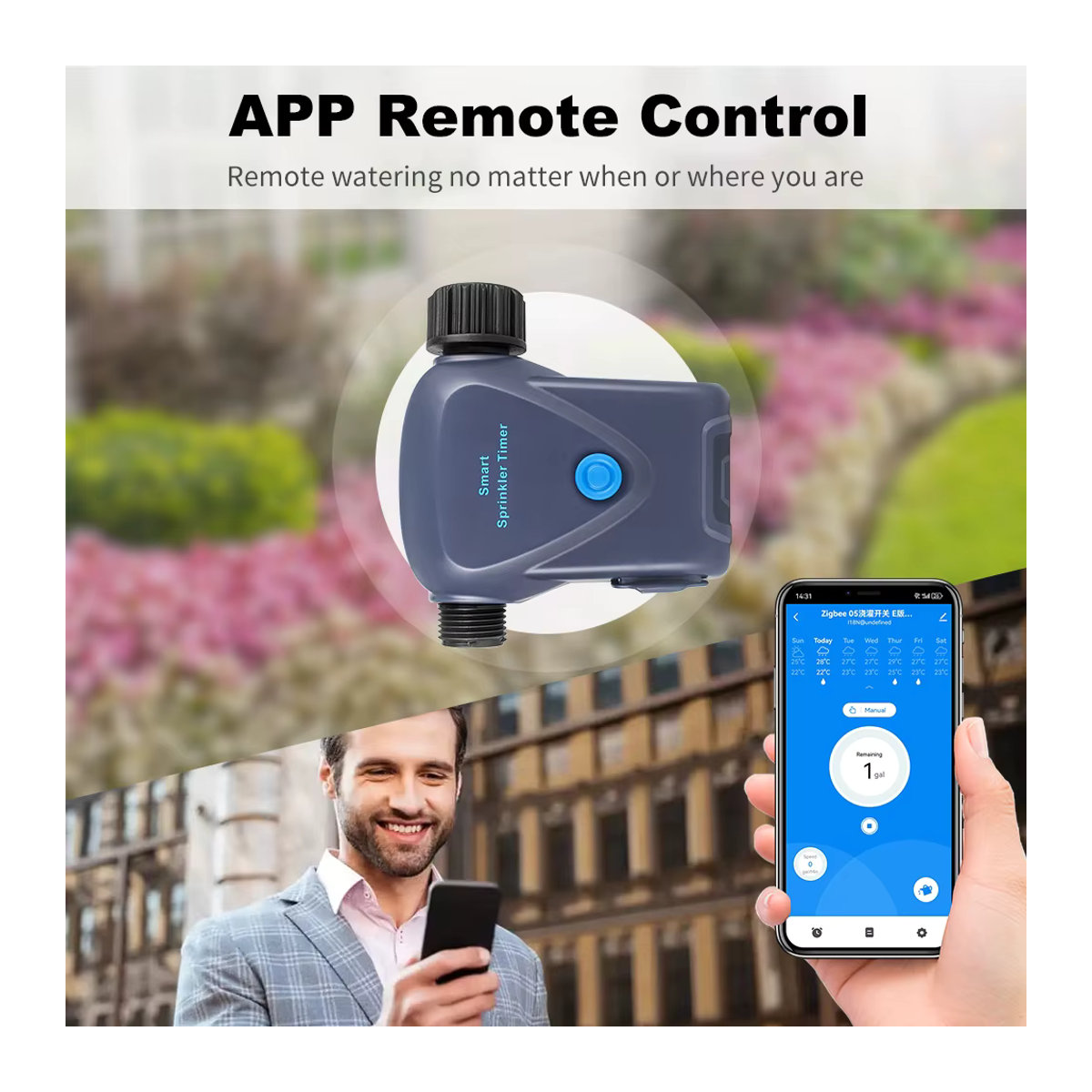 Tuya Zigbee 3.0 Intelligenter Wassertimer für die Gartenbewässerung, App-gesteuerter Sprinkler in Grau, kompatibel mit Google Home und Alexa - Bild 3