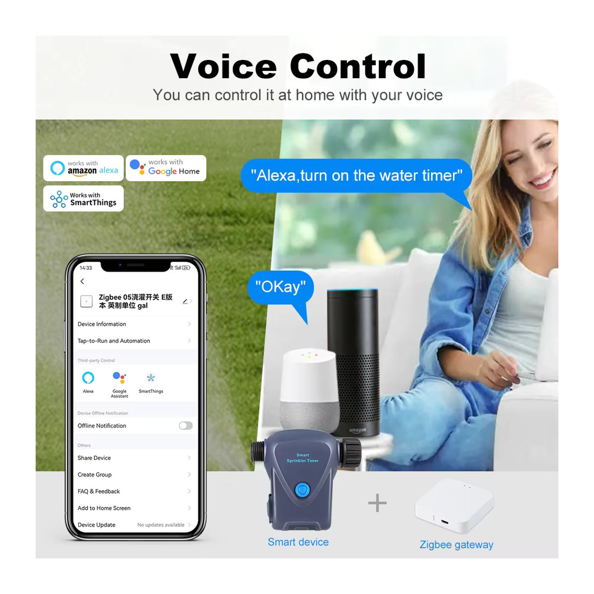 Tuya Zigbee 3.0 Intelligenter Wassertimer für die Gartenbewässerung, App-gesteuerter Sprinkler in Grau, kompatibel mit Google Home und Alexa - Bild 4