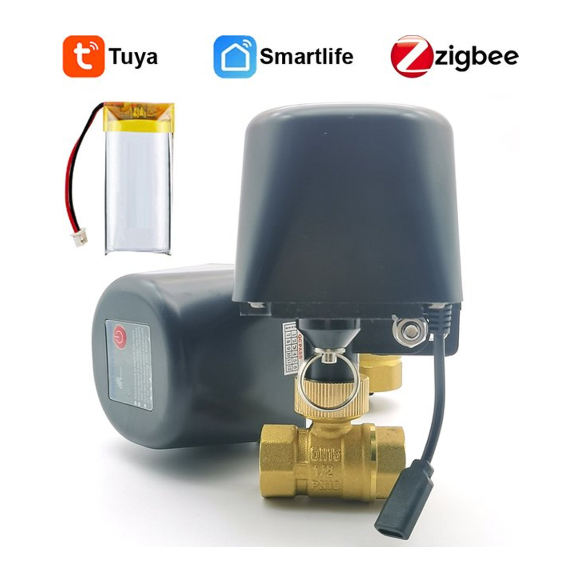 Tuya Zigbee Bewässerungssteuerung mit Akku und App-Steuerung, Automatischer Bewässerungs-Timer für den Garten, Wasser Ventil DN25 aus Messing, Schwarz - Bild 1
