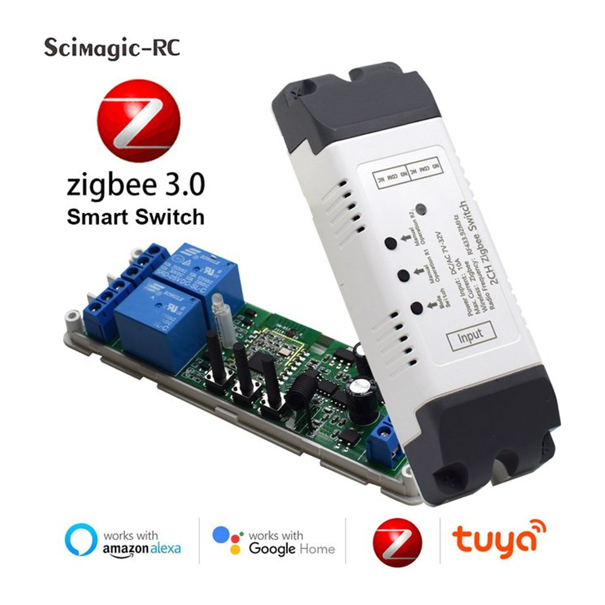Tuya Zigbee Smart Switch Relais Modul mit Trockenem Kontakt für Licht, Motor und Garage, Weiß - Bild 1