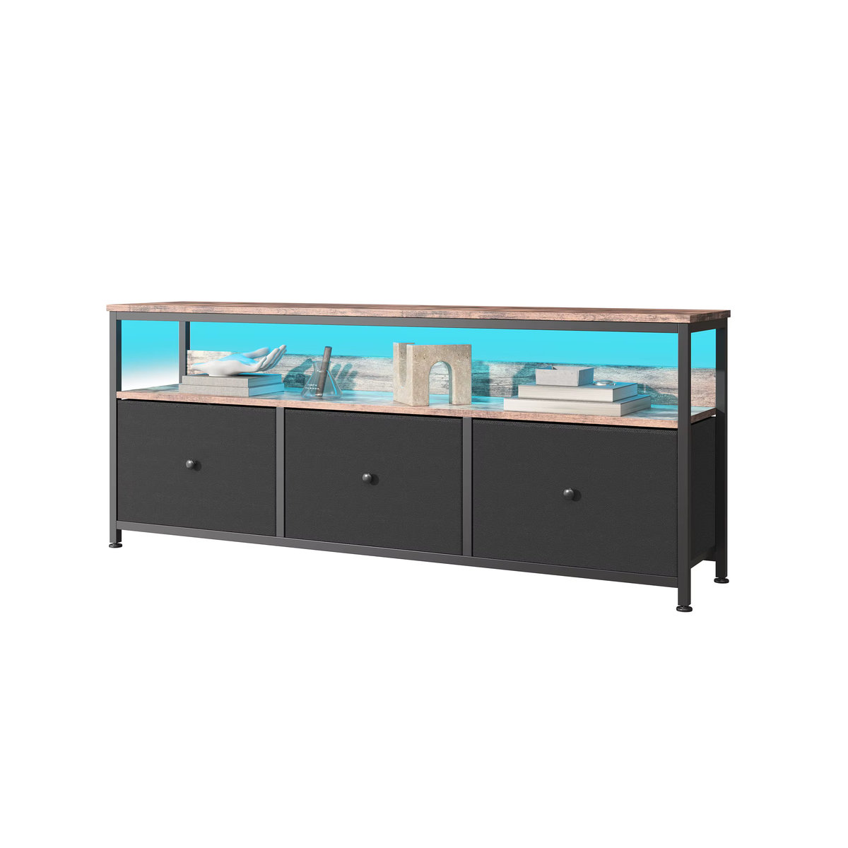 TV-Ständer mit LED-Beleuchtung in Schwarz mit drei Schubladen und offenem Stauraum, B/T/H: 108 x 29,8 x 57 cm - Bild 5