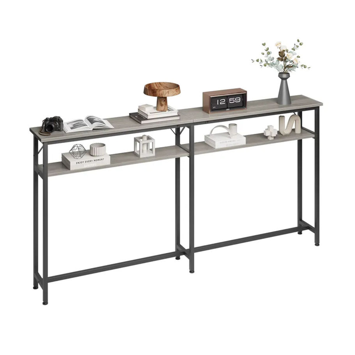 TWISTER.CK Konsolentisch im Industrial Design mit 2 Ablagefächern, Grau Anthrazit, Rechteckig - Bild 2