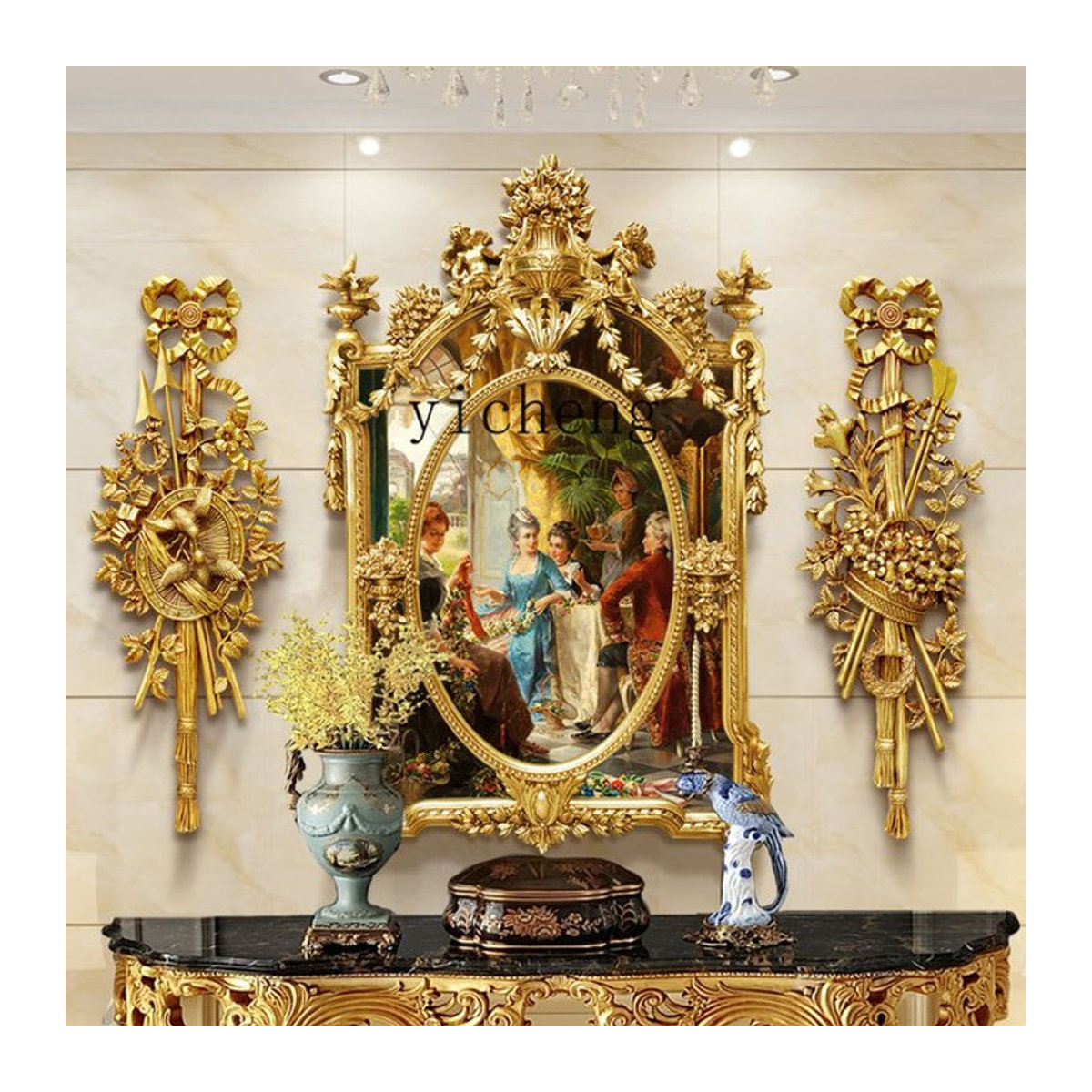 TWR Handgefertigtes dreidimensionales Ölmalerei Wandbild mit klassischen Figuren in Mehrfarbig, ovales Porträt aus Holz für deine Dekoration - Bild 1