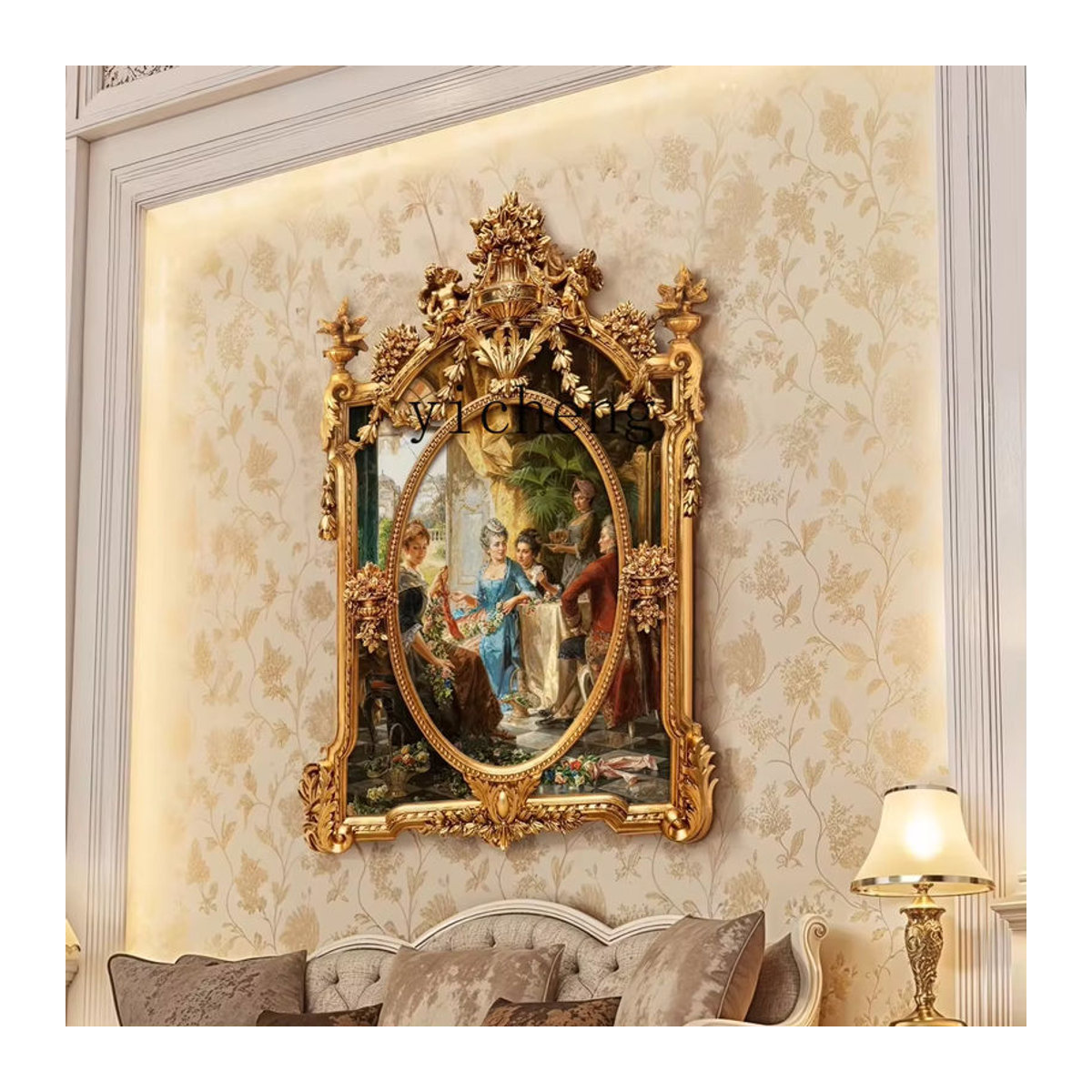 TWR Handgefertigtes dreidimensionales Ölmalerei Wandbild mit klassischen Figuren in Mehrfarbig, ovales Porträt aus Holz für deine Dekoration - Bild 2