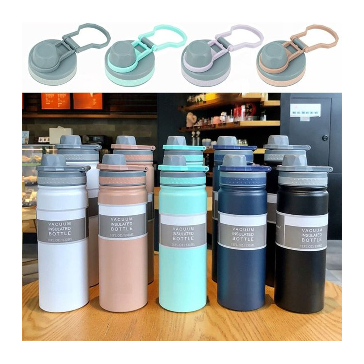 Tyeso Ersatzdeckel mit Dichtungsring aus PVC für TS-8706B und TS-8709B, spritzwassergeschützt, Grau oder Bunt, passend für 530 ml und 750 ml Flaschen - Bild 1