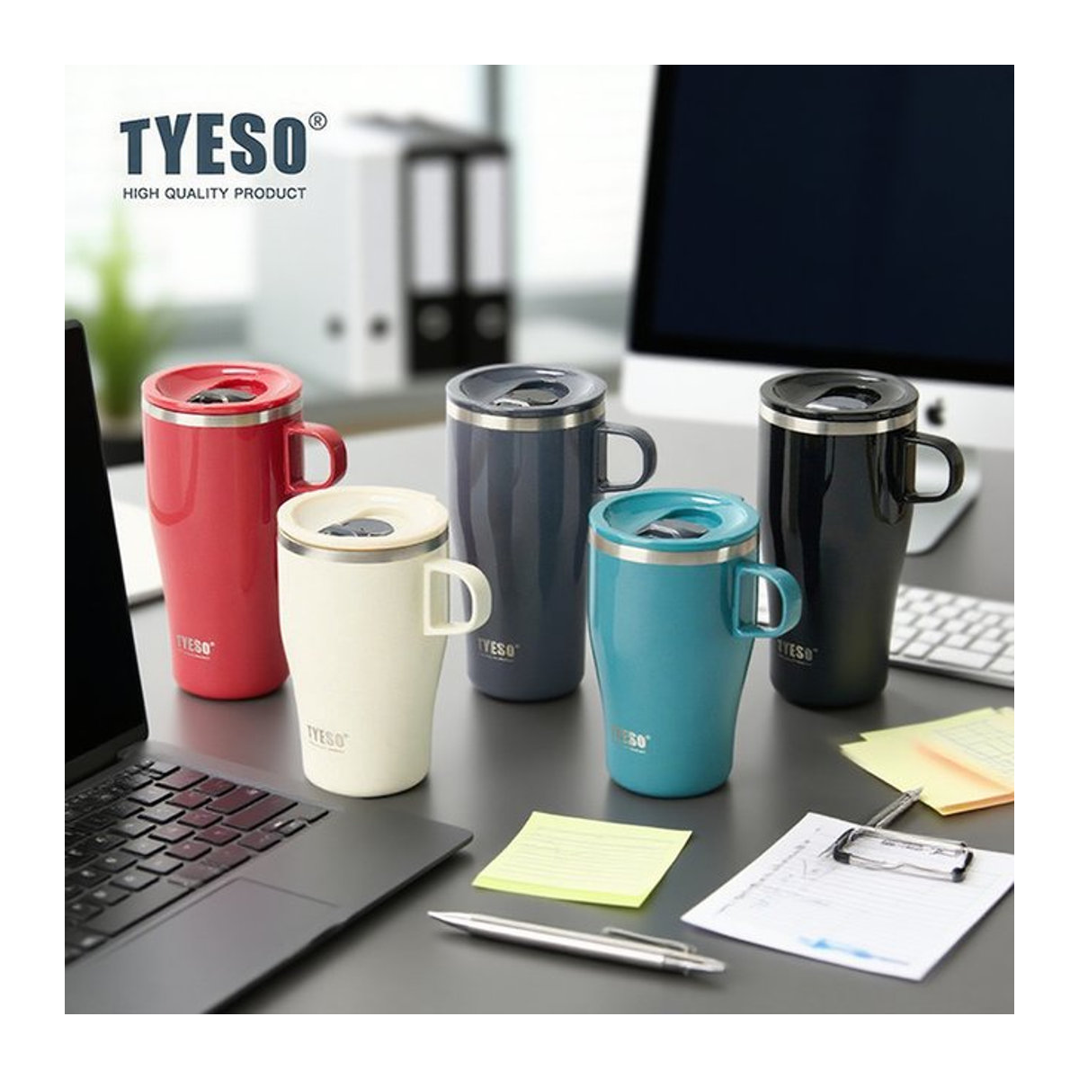TYESO Thermo-Reisebecher aus Edelstahl für heiße und kalte Getränke, isolierte Kaffeetasse in Blau oder Rot, 400 ml oder 500 ml - Bild 1