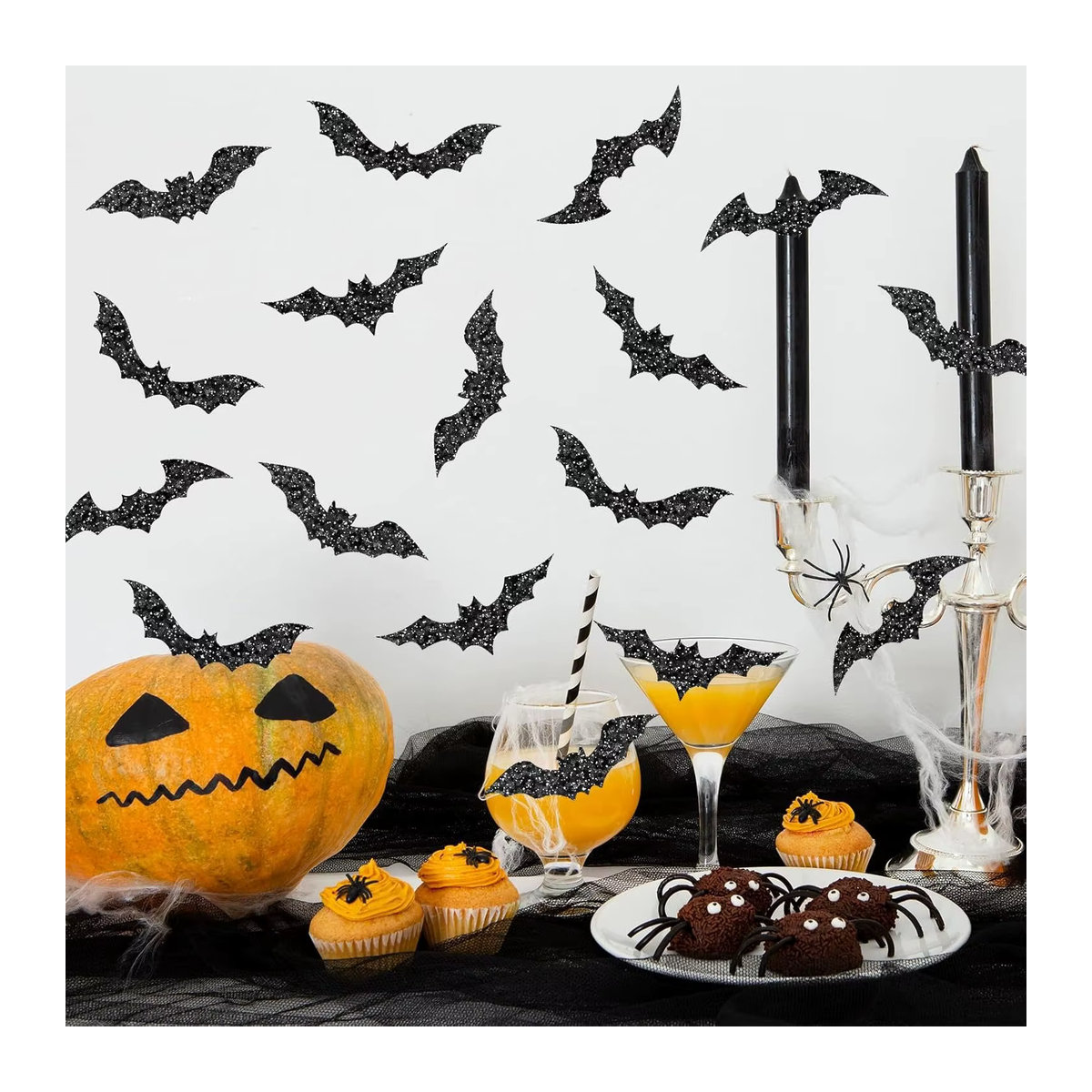 TYFYO Halloween Fledermaus Aufkleber in Schwarz, 500 Stück glitzernde Laser-Aufkleber, wasserdicht und selbstklebend für deine Party-Dekoration - Bild 4