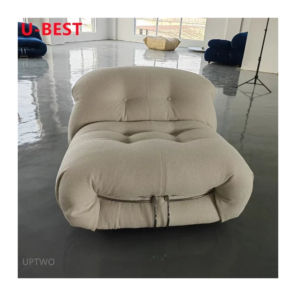 U-BEST Mid-Century Designer-Einzelsofa aus weißem Bouclé-Stoff im Retro-Design - Bild 1