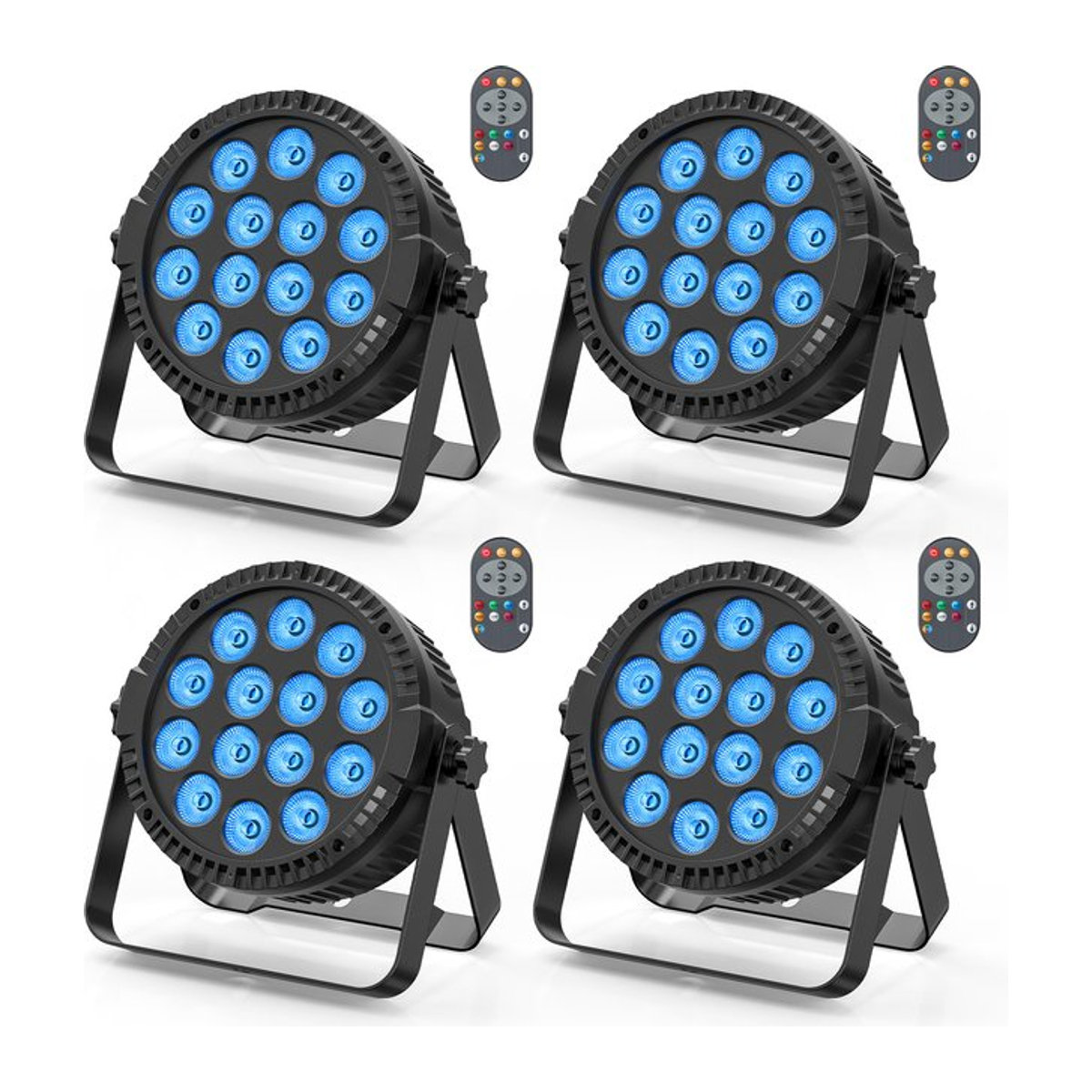 U'King 4er Set 80W LED Par Licht 4in1 RGBW mit 14 LEDs, DMX512 und Fernbedienung, Flache Bühnenstrahler in Schwarz - Bild 1