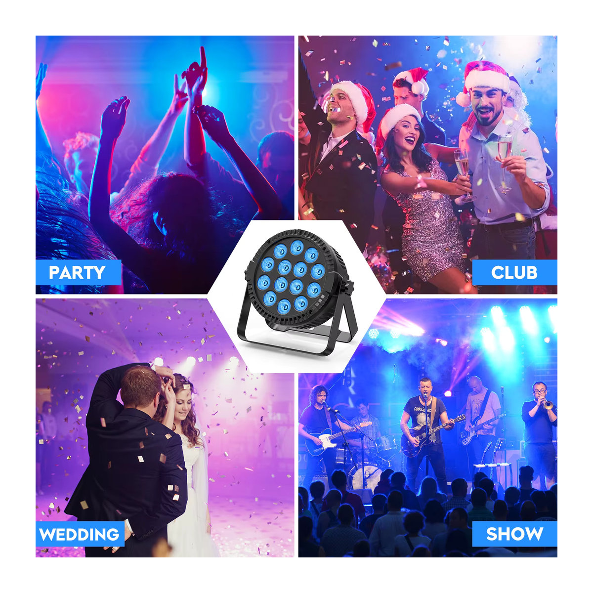 U'King 4er Set 80W LED Par Licht 4in1 RGBW mit 14 LEDs, DMX512 und Fernbedienung, Flache Bühnenstrahler in Schwarz - Bild 4