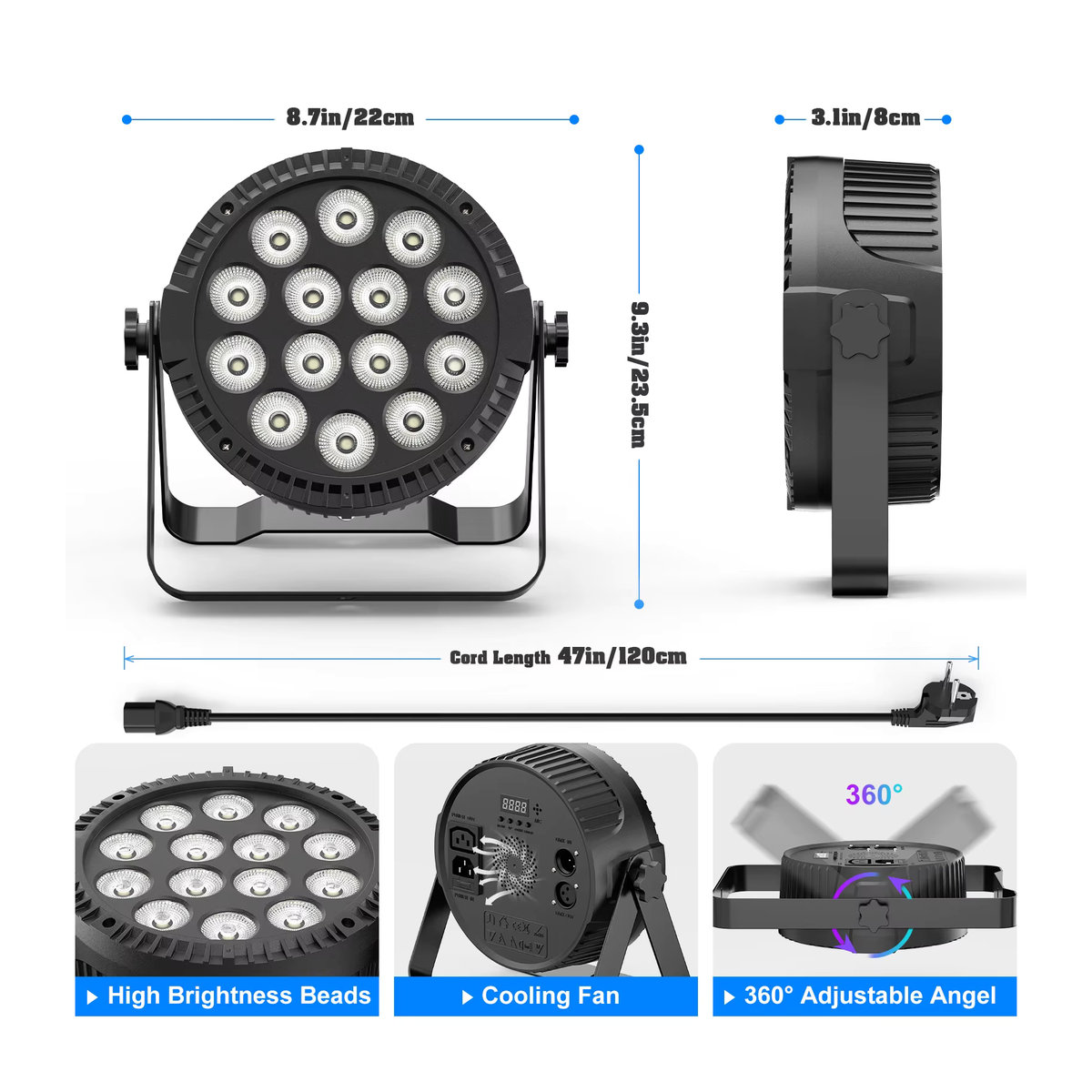 U'King 4er Set 80W LED Par Licht 4in1 RGBW mit 14 LEDs, DMX512 und Fernbedienung, Flache Bühnenstrahler in Schwarz - Bild 5
