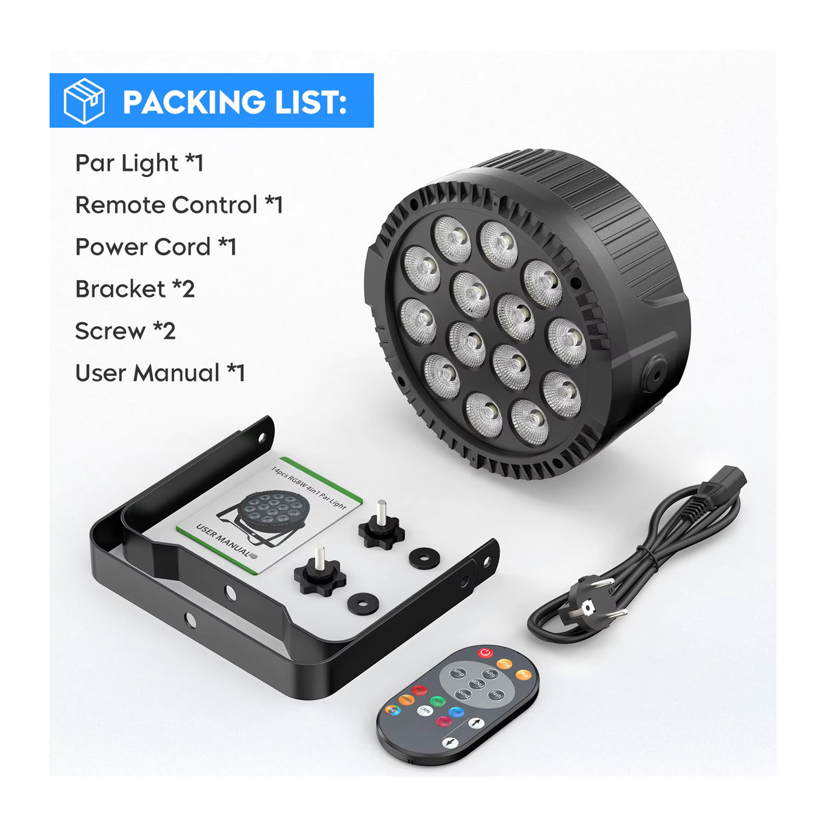 U'King 4er Set 80W LED Par Licht 4in1 RGBW mit 14 LEDs, DMX512 und Fernbedienung, Flache Bühnenstrahler in Schwarz - Bild 6
