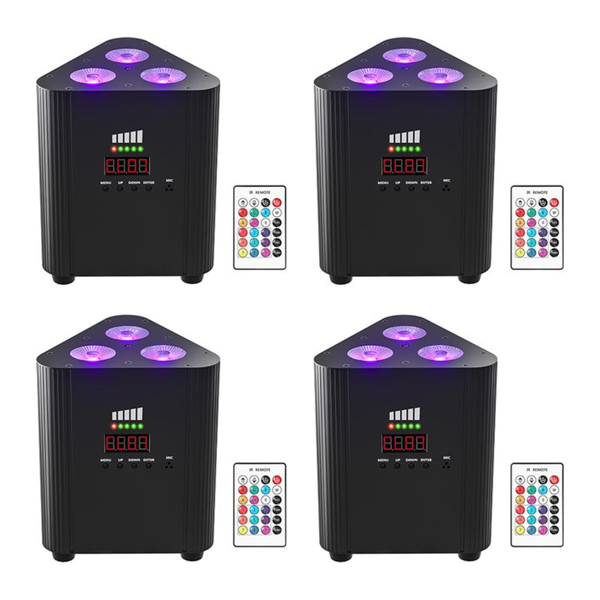 U'King 4er Set RGBW LED Batterie Par Licht mit 3x4W Dreieck Wandstrahler DMX512 für Konzert, Disco und Party in Schwarz - Bild 1