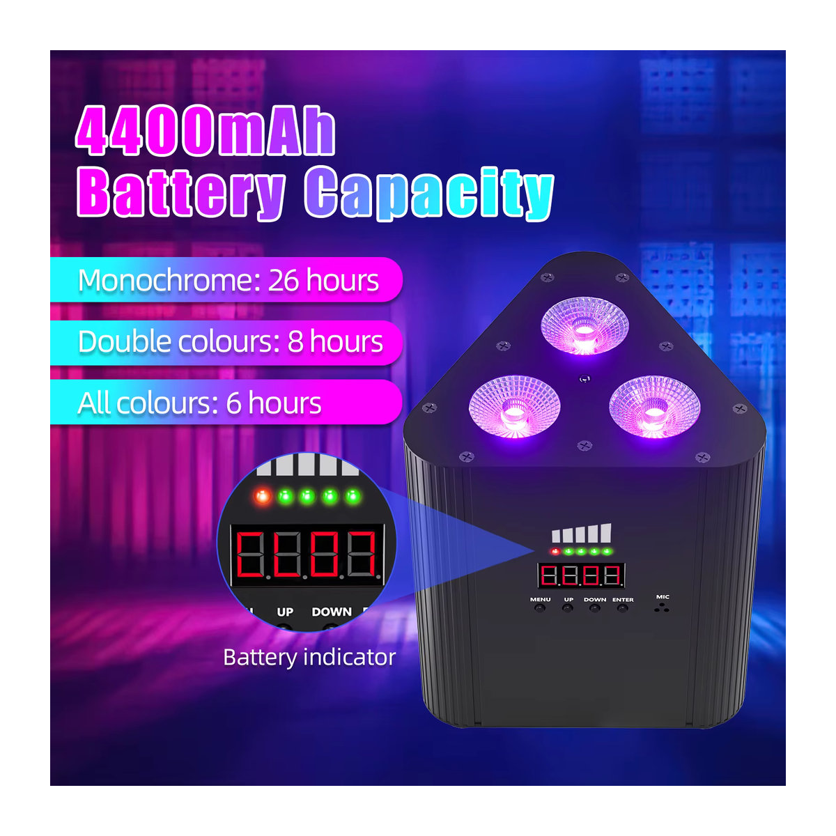 U'King 4er Set RGBW LED Batterie Par Licht mit 3x4W Dreieck Wandstrahler DMX512 für Konzert, Disco und Party in Schwarz - Bild 3