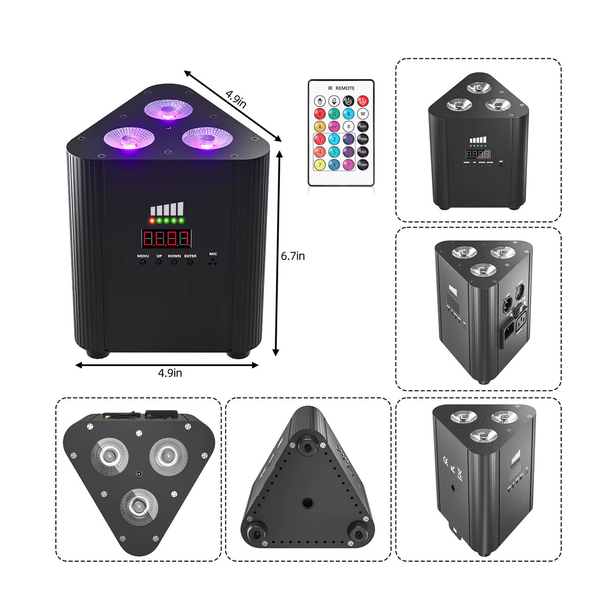U'King 4er Set RGBW LED Batterie Par Licht mit 3x4W Dreieck Wandstrahler DMX512 für Konzert, Disco und Party in Schwarz - Bild 6