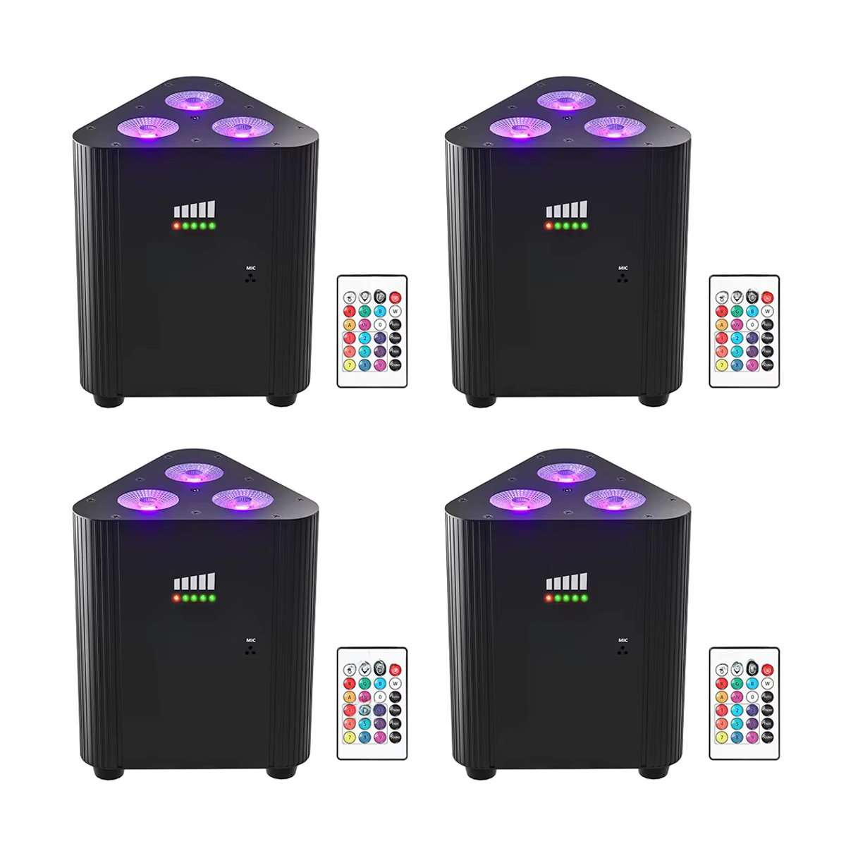 U'King 4er Set RGBW LED Batterie Par Licht mit 3x4W Dreieck Wandstrahler DMX512 für Konzert, Disco und Party in Schwarz - Bild 7