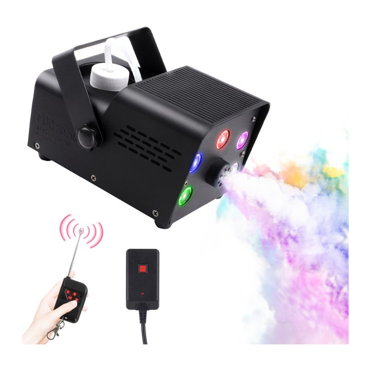 U'King Nebelmaschine 500W mit 5 RGB LED Perlen und drahtloser Fernbedienung in Schwarz - Bild 1
