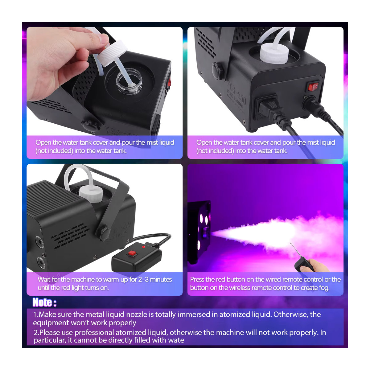 U'King Nebelmaschine 500W mit 5 RGB LED Perlen und drahtloser Fernbedienung in Schwarz - Bild 3