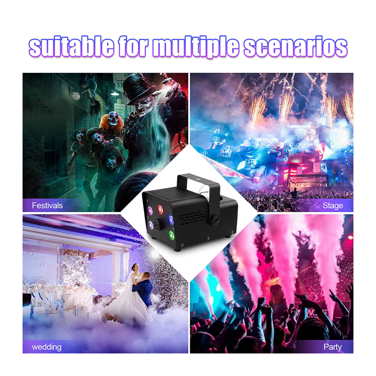U'King Nebelmaschine 500W mit 5 RGB LED Perlen und drahtloser Fernbedienung in Schwarz - Bild 5