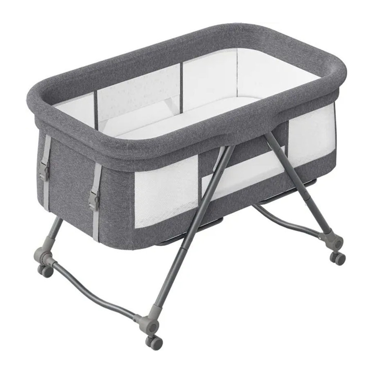 UBRAVOO Grab-and-go Reisebett mit Matratze und Schaukelfunktion, umwandelbares Babybett aus Stoff und Metall mit leisen Rollen, Beige/Grau - Bild 1