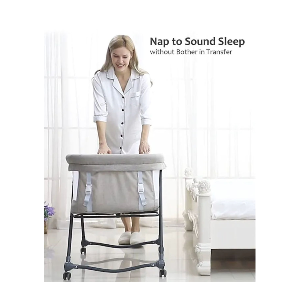 UBRAVOO Grab-and-go Reisebett mit Matratze und Schaukelfunktion, umwandelbares Babybett aus Stoff und Metall mit leisen Rollen, Beige/Grau - Bild 6