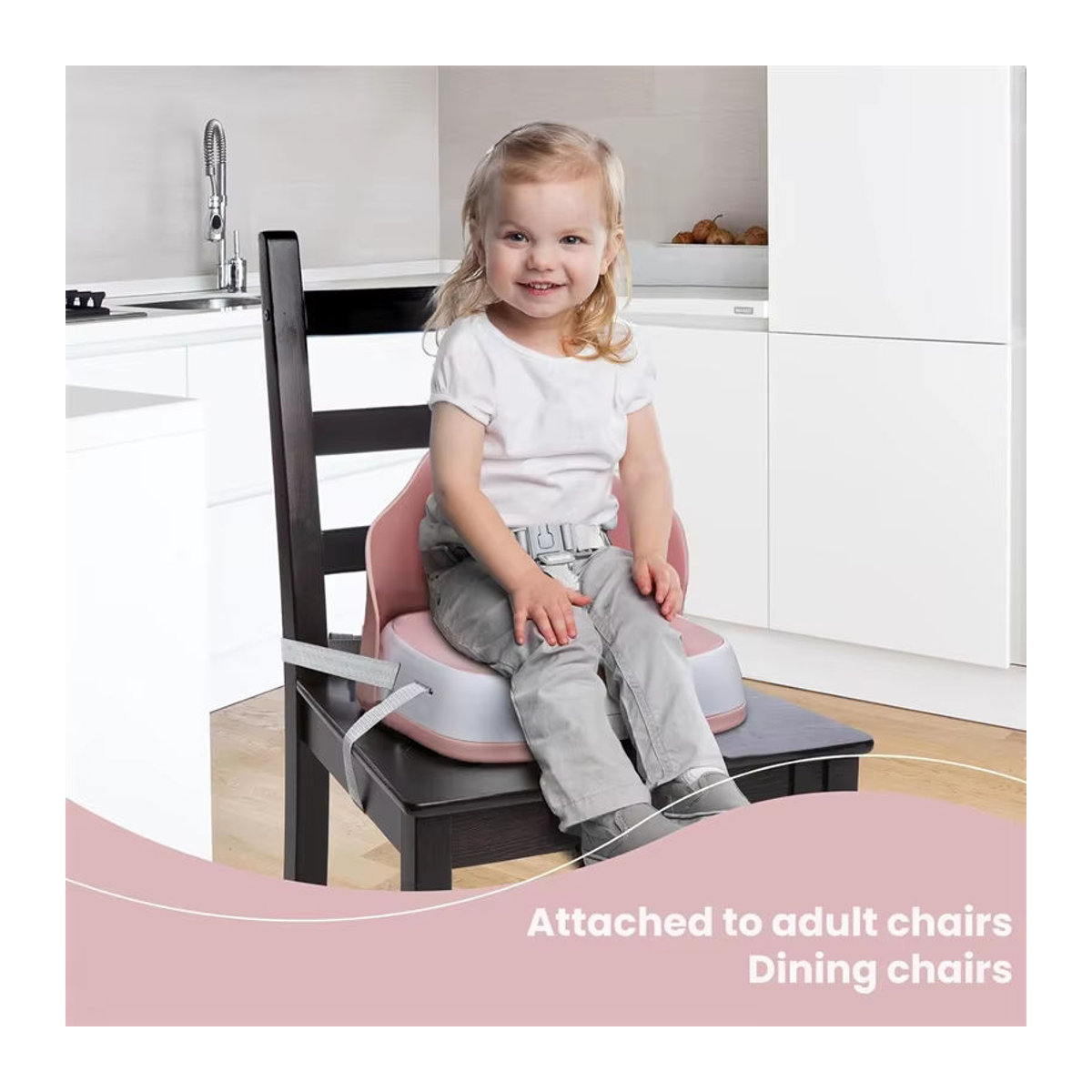 ubravoo Tragbarer Kinder-Sitzerhöhungssitz zum Essen in Rosa mit 3-Punkt-Gurt und verstellbaren Riemen - Bild 6