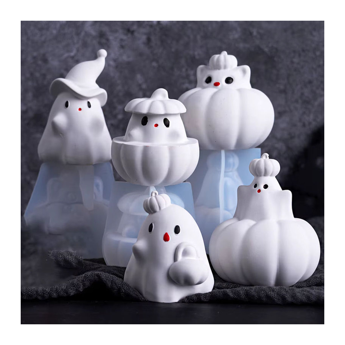 UDOCOOL Halloween Kürbis Geist Kerze aus Kunstharz in Weiß als Deko-Ornament - Bild 2