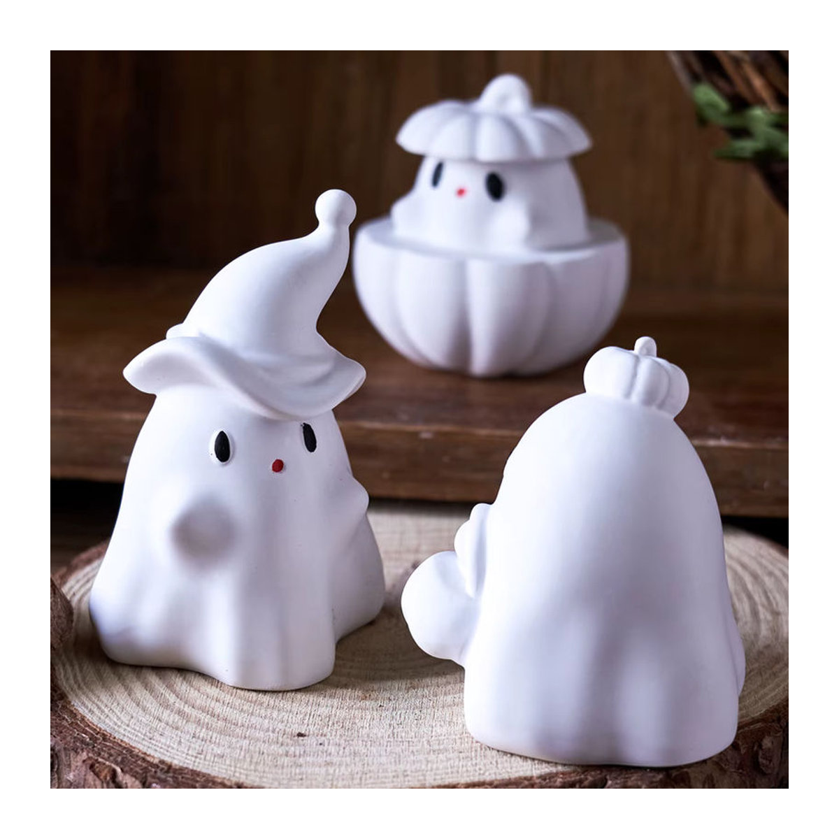 UDOCOOL Halloween Kürbis Geist Kerze aus Kunstharz in Weiß als Deko-Ornament - Bild 3