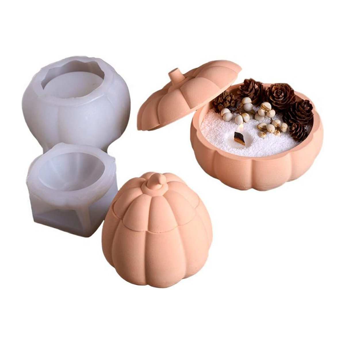UDOCOOL Halloween Kürbis Silikonform für DIY Kerzen, Blumentöpfe und Gipsarbeiten in Orange - Bild 1
