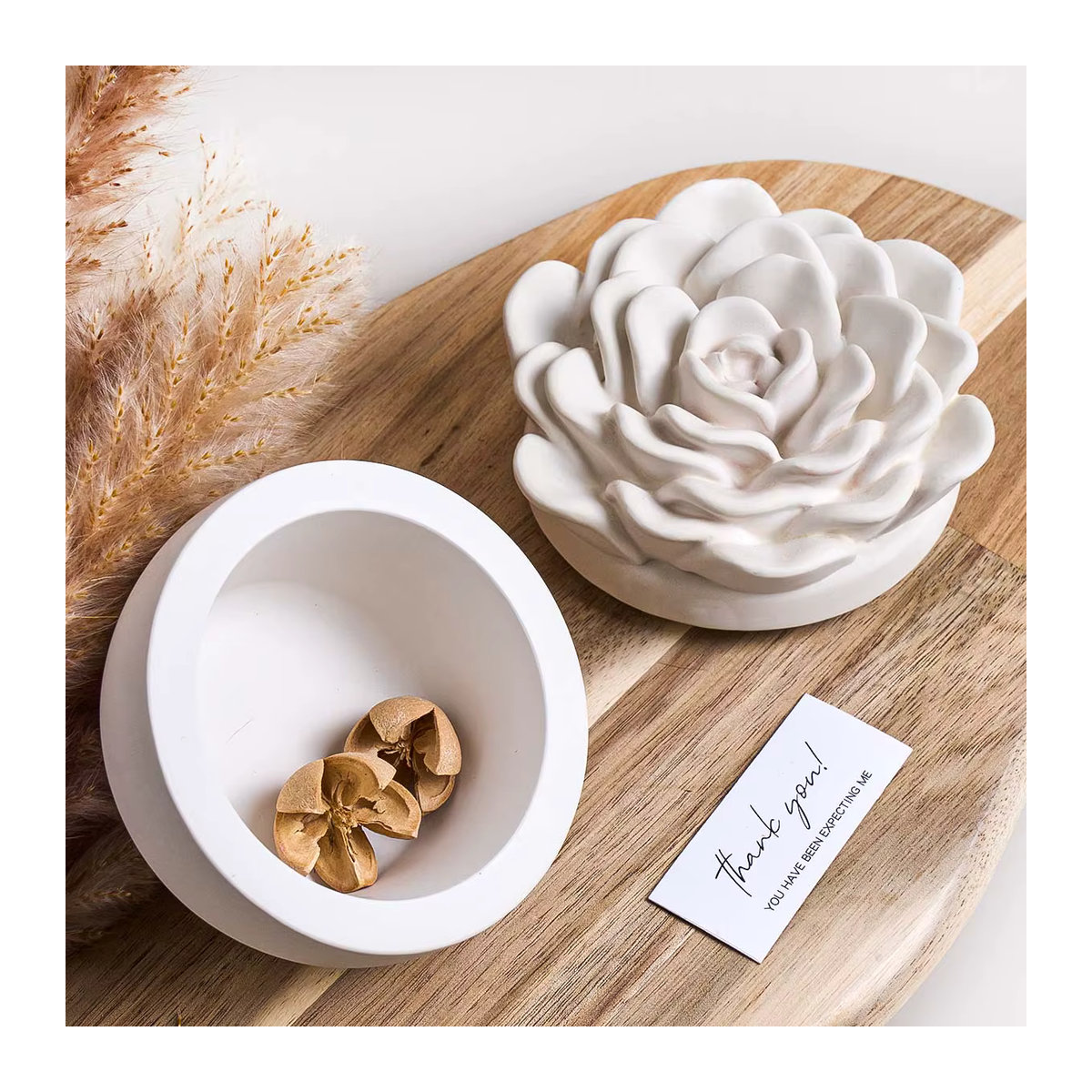 UDOCOOL Relief Kamelie Kerze mit Deckel aus Silikon und Glas in Rosa und Weiß für DIY Skulpturen und Beton-Guss - Bild 3