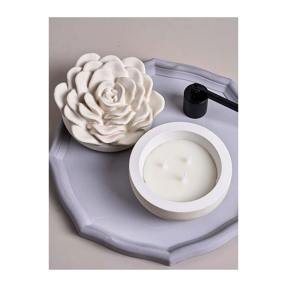 UDOCOOL Relief Kamelie Kerze mit Deckel aus Silikon und Glas in Rosa und Weiß für DIY Skulpturen und Beton-Guss - Bild 5