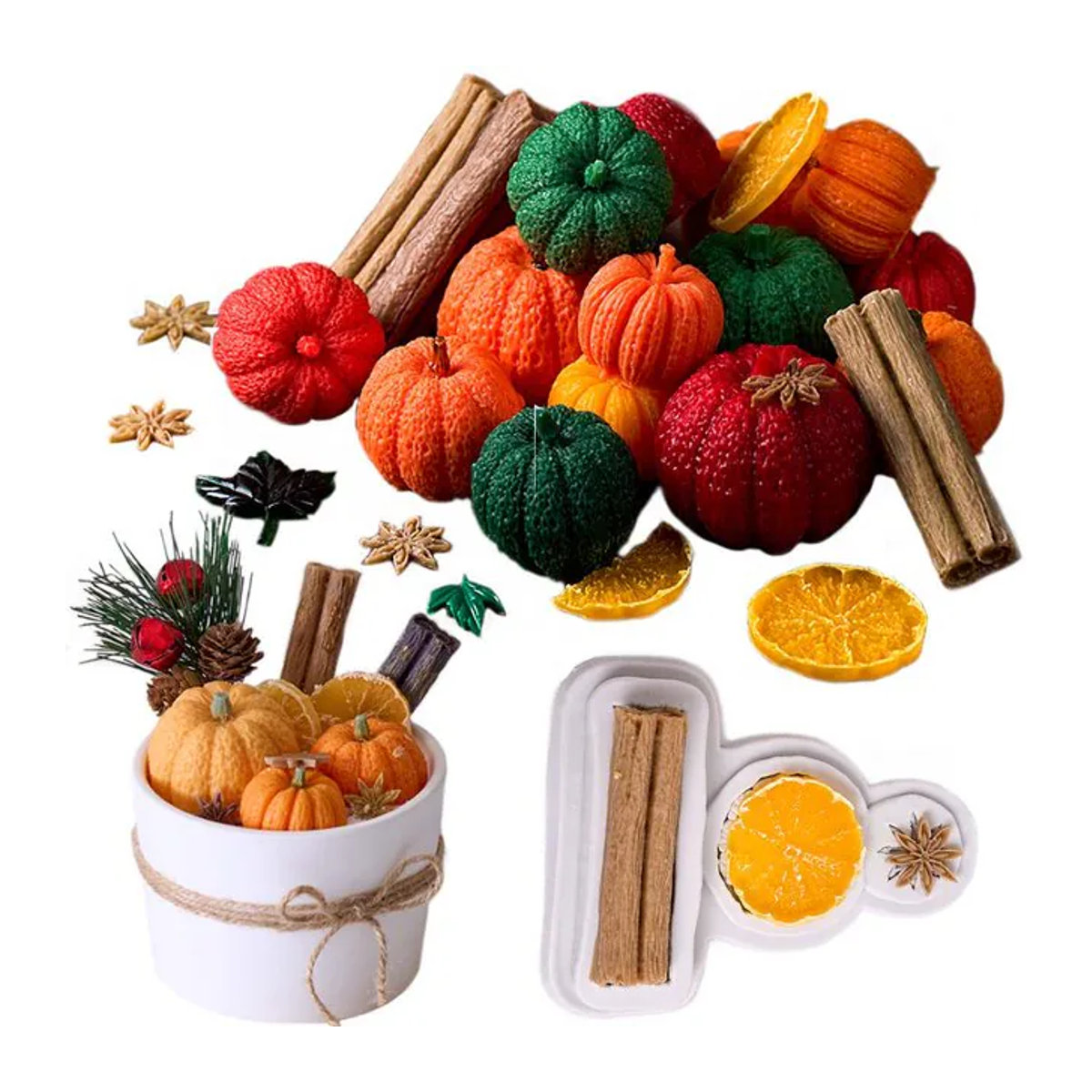 UDOCOOL Silikon Form für Herbst Kerzen und DIY Dekoration mit Motiven wie Zitrone, Zimt, Stern, Anis, Nüsse und Kürbis, mehrfarbig - Bild 1