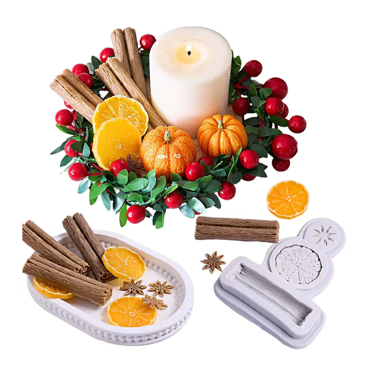 UDOCOOL Silikon Form für Herbst Kerzen und DIY Dekoration mit Motiven wie Zitrone, Zimt, Stern, Anis, Nüsse und Kürbis, mehrfarbig - Bild 2