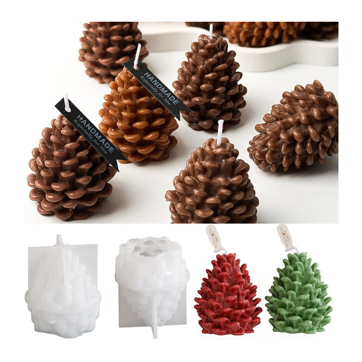 UDOCOOL Silikon Kerzenform Tannenzapfen für DIY Weihnachtsdeko und Aromatherapie in Braun - Bild 1