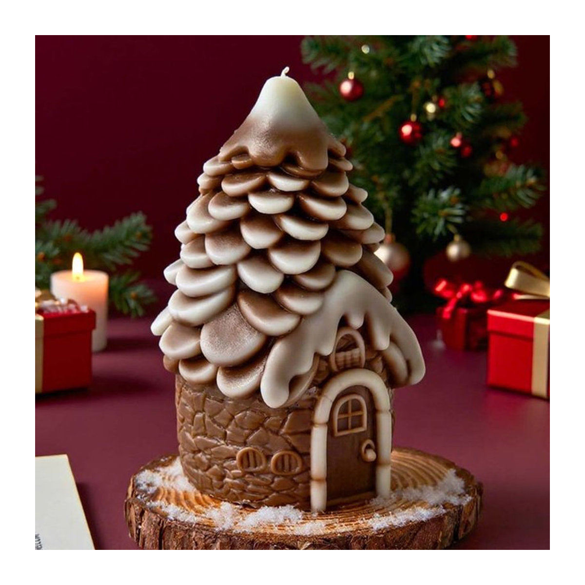 UDOCOOL Silikonform für 3D Tannenzapfen und Schneehäuser zur DIY Herstellung von Weihnachtsdeko aus Wachs oder Gips in Weiß - Bild 1
